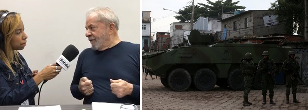 O ex-presidente Lula, que está em Belo Horizonte nesta quarta-feira, 21, atacou a intervenção militar no Rio e disse que a atuação do Exército nas favelas cariocas é inadequada; "As nossas Forças Armadas não foram preparadas para isso. Tenho uma preocupação porque sei que esse é um tema que mexe com todos os brasileiros, sobretudo os mais pobres", disse ele em entrevista à rádio Itatiaia; para Lula, a ação do governo é uma "pirotecnia"; "Eu temo que essa intervenção no Rio de Janeiro seja uma coisa de pirotecnia, de interesse político. O Temer sabe que o que tirou a Reforma da Previdência da pauta foi a pesquisa dizendo que os deputados não iriam votar" (Foto: Aquiles Lins) O ex-presidente Lula, que está em Belo Horizonte nesta quarta-feira, 21, atacou a intervenção militar no Rio e disse que a atuação do Exército nas favelas cariocas é inadequada; "As nossas Forças Armadas não foram preparadas para isso. Tenho uma preocupação porque sei que esse é um tema que mexe com todos os brasileiros, sobretudo os mais pobres", disse ele em entrevista à rádio Itatiaia; para Lula, a ação do governo é uma "pirotecnia"; "Eu temo que essa intervenção no Rio de Janeiro seja uma coisa de pirotecnia, de interesse político. O Temer sabe que o que tirou a Reforma da Previdência da pauta foi a pesquisa dizendo que os deputados não iriam votar"