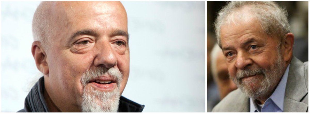 Em seu Twitter, o escritor Paulo Coelho ironizou a condenação de Lula em segunda instância num momento em que crimes muito mais graves de outros políticos sequer foram investigados ou julgados; "Finalmente! Agora está tudo 100% no mundo político. Ministros impolutos, Congresso honesto, deputados que pensam apenas no bem do país, senadores que não acobertam crimes de seus pares, juízes que não se deixam pressionar pela mídia e, completando o quadro #LulaCondenado", postou (Foto: Charles Nisz) Em seu Twitter, o escritor Paulo Coelho ironizou a condenação de Lula em segunda instância num momento em que crimes muito mais graves de outros políticos sequer foram investigados ou julgados; "Finalmente! Agora está tudo 100% no mundo político. Ministros impolutos, Congresso honesto, deputados que pensam apenas no bem do país, senadores que não acobertam crimes de seus pares, juízes que não se deixam pressionar pela mídia e, completando o quadro #LulaCondenado", postou