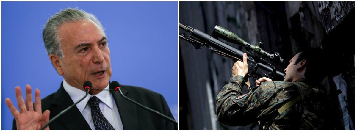 Michel Temer, "embora denunciado pela Policia Federal como chefe de quadrilha, acusado de receber propinas e usar dinheiro público para comprar o apoio de deputados, consegue ser obedecido por todos, até pelas Forças Armadas, que se mostram indiferentes à entrega da Embraer para os Estados Unidos mas aceitam transformar-se em policia para ocupar as favelas cariocas", diz o colunista Ribamar Fonseca; "A maior participação dos militares no governo, num processo gradativo de ocupação de espaços, tem não apenas o objetivo de assegurar o apoio dos fuzis a Temer como, também, de garantir uma repressão mais efetiva contra a inevitável revolta da população no caso de uma eventual prisão de Lula" (Foto: Ribamar Fonseca) Michel Temer, "embora denunciado pela Policia Federal como chefe de quadrilha, acusado de receber propinas e usar dinheiro público para comprar o apoio de deputados, consegue ser obedecido por todos, até pelas Forças Armadas, que se mostram indiferentes à entrega da Embraer para os Estados Unidos mas aceitam transformar-se em policia para ocupar as favelas cariocas", diz o colunista Ribamar Fonseca; "A maior participação dos militares no governo, num processo gradativo de ocupação de espaços, tem não apenas o objetivo de assegurar o apoio dos fuzis a Temer como, também, de garantir uma repressão mais efetiva contra a inevitável revolta da população no caso de uma eventual prisão de Lula"
