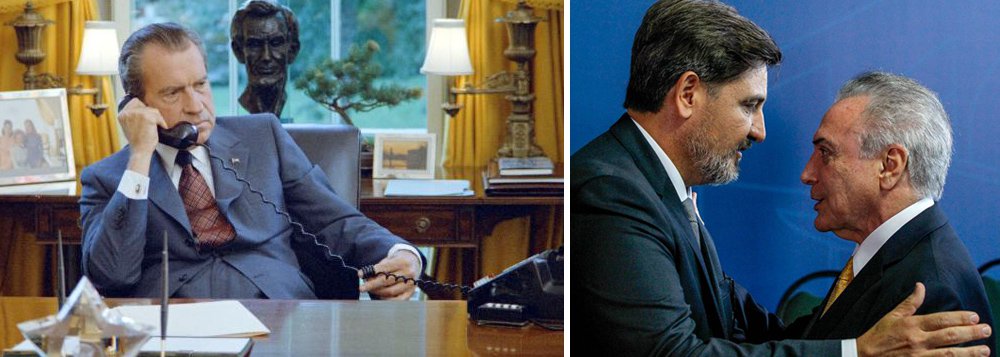 "A cada dia que passa a agonia de Michel Temer se torna parecida com a de Richard Nixon, o presidente norte-americano forçado a renunciar para evitar um processo de impeachment", escreve Paulo Moreira Leite, articulista do 247; "Até a divisão interna da Polícia Federal reproduz uma guerra interna no FBI", diz ele; para PML, a diferença é que na queda de Nixon "o sistema político dos EUA se encontrava intacto e foi capaz de encontrar uma saída negociada, enquanto o Brasil de hoje foi destruído pelo golpe que permitiu a chegada de Temer no Planalto e agora tenta prender Lula e impedir sua candidatura a presidência"; "Nesse ambiente, o que Temer pode negociar?", questiona (Foto: Paulo Moreira Leite) "A cada dia que passa a agonia de Michel Temer se torna parecida com a de Richard Nixon, o presidente norte-americano forçado a renunciar para evitar um processo de impeachment", escreve Paulo Moreira Leite, articulista do 247; "Até a divisão interna da Polícia Federal reproduz uma guerra interna no FBI", diz ele; para PML, a diferença é que na queda de Nixon "o sistema político dos EUA se encontrava intacto e foi capaz de encontrar uma saída negociada, enquanto o Brasil de hoje foi destruído pelo golpe que permitiu a chegada de Temer no Planalto e agora tenta prender Lula e impedir sua candidatura a presidência"; "Nesse ambiente, o que Temer pode negociar?", questiona