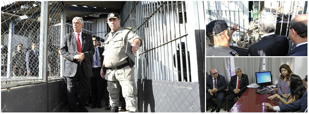 Representantes do Tribunal de Justiça de Goiás, do Ministério Público e da Defensoria Pública estaduais e da Comissão de Direitos Humanos da OAB em Goiás (OAB-GO) inspecionaram nesta quarta-feira 3 o Complexo Prisional de Aparecida de Goiânia, palco de uma rebelião em que ao menos 9 detentos foram mortos e 14 ficaram feridos, após determinação da presidente do STF, ministra Cármen Lúcia; segundo o presidente da Comissão de Direitos Humanos da OAB, o clima na unidade prisional continua tenso (Foto: Gisele Federicce) Representantes do Tribunal de Justiça de Goiás, do Ministério Público e da Defensoria Pública estaduais e da Comissão de Direitos Humanos da OAB em Goiás (OAB-GO) inspecionaram nesta quarta-feira 3 o Complexo Prisional de Aparecida de Goiânia, palco de uma rebelião em que ao menos 9 detentos foram mortos e 14 ficaram feridos, após determinação da presidente do STF, ministra Cármen Lúcia; segundo o presidente da Comissão de Direitos Humanos da OAB, o clima na unidade prisional continua tenso