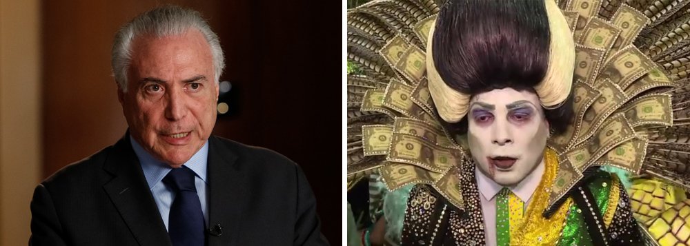 "O ilegítimo Michel Temer, justamente homenageado no desfile de Carnaval pela escola Tuiuti, o vampirão decretou intervenção federal na área de segurança no Rio de Janeiro. Isto é um precedente inédito, perigoso e inútil", escreve o jornalista Eric Nepomuceno em artigo no Nocaute (Foto: Romulo Faro) "O ilegítimo Michel Temer, justamente homenageado no desfile de Carnaval pela escola Tuiuti, o vampirão decretou intervenção federal na área de segurança no Rio de Janeiro. Isto é um precedente inédito, perigoso e inútil", escreve o jornalista Eric Nepomuceno em artigo no Nocaute