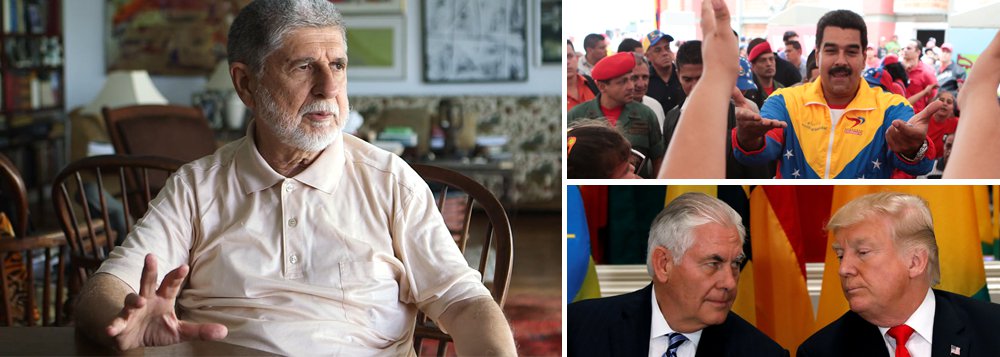 Ex-chanceler e ex-ministro da Defesa Celso Amorim divulgou vídeo em que se solidariza com a Venezuela, pela escalada das forças internacionais numa eventual deposição do governo de Nicolás Maduro, em especial pels Estados Unidos; Amorim destaca que nos governos do ex-presidente Lula, o diálogo foi uma alternativa sempre utilizada nas crises internacionais; "É essa a a solução que tem que ser buscada. Por isso nós não aceitamos nenhum tipo de intervenção, muito menos essas ameaças de intervenção pela força, de quem quer que seja", diz ele (Foto: Aquiles Lins) Ex-chanceler e ex-ministro da Defesa Celso Amorim divulgou vídeo em que se solidariza com a Venezuela, pela escalada das forças internacionais numa eventual deposição do governo de Nicolás Maduro, em especial pels Estados Unidos; Amorim destaca que nos governos do ex-presidente Lula, o diálogo foi uma alternativa sempre utilizada nas crises internacionais; "É essa a a solução que tem que ser buscada. Por isso nós não aceitamos nenhum tipo de intervenção, muito menos essas ameaças de intervenção pela força, de quem quer que seja", diz ele