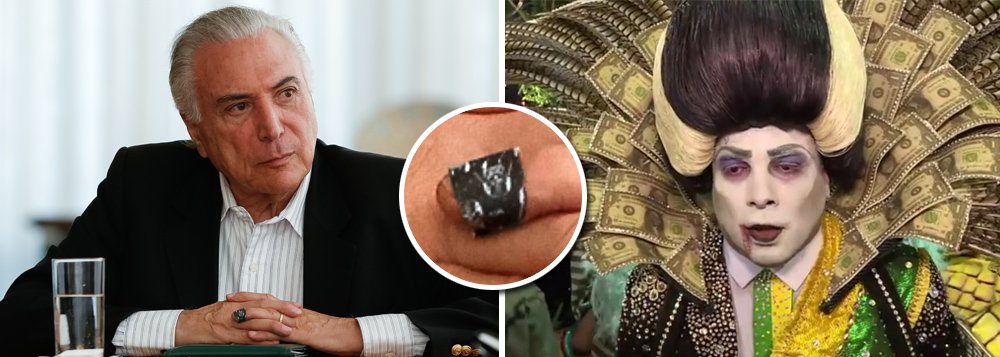 Depois de ser retratado como vampirão no carnaval carioca, Michel Temer mudou de vilão; em evento nesta quinta, ele apareceu usando um band-aid com a imagem de Darth Vader, de Star Wars; seria um recado para os brasileiros? (Foto: attuch) Depois de ser retratado como vampirão no carnaval carioca, Michel Temer mudou de vilão; em evento nesta quinta, ele apareceu usando um band-aid com a imagem de Darth Vader, de Star Wars; seria um recado para os brasileiros?