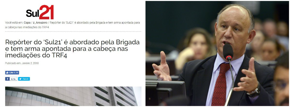 Nesta terça-feira 2, alguns minutos depois de ter tirado fotos externas do prédio do TRF4, em Porto Alegre, o repórter fotográfico Guilherme Santos, do site Sul 21, foi abordado por quatro policiais em uma viatura e teve uma arma apontada para sua cabeça; "Sartori e o comando da Brigada Militar devem explicações pelo atentado à liberdade de imprensa em Porto Alegre!", postou Pepe Vargas no Twitter (Foto: Gisele Federicce) Nesta terça-feira 2, alguns minutos depois de ter tirado fotos externas do prédio do TRF4, em Porto Alegre, o repórter fotográfico Guilherme Santos, do site Sul 21, foi abordado por quatro policiais em uma viatura e teve uma arma apontada para sua cabeça; "Sartori e o comando da Brigada Militar devem explicações pelo atentado à liberdade de imprensa em Porto Alegre!", postou Pepe Vargas no Twitter