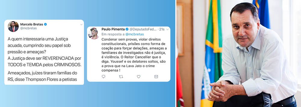 Responsável pela Lava Jato no Rio de Janeiro e pela polêmica sentença que condenou o Almirante Othon, pai do programa nuclear brasileiro a mais de 40 anos de prisão, o juiz Marcelo Bretas disse que juízes do TRF-4 estão sob ameaça e defendeu uma justiça "temida e reverenciada"; o deputado Paulo Pimenta (PT-RS) rebateu, dizendo que muitos brasileiros estão sendo ameaçados pelo fim de garantias constitucionais, como aconteceu com o reitor Luiz Cancellier, que, vítima de injustiça, se matou; no dia 24, o ex-presidente Lula pode ser condenado sem provas, ameaçando as esperanças de 50 milhões de eleitores, que hoje votariam nele (Foto: Leonardo Attuch) Responsável pela Lava Jato no Rio de Janeiro e pela polêmica sentença que condenou o Almirante Othon, pai do programa nuclear brasileiro a mais de 40 anos de prisão, o juiz Marcelo Bretas disse que juízes do TRF-4 estão sob ameaça e defendeu uma justiça "temida e reverenciada"; o deputado Paulo Pimenta (PT-RS) rebateu, dizendo que muitos brasileiros estão sendo ameaçados pelo fim de garantias constitucionais, como aconteceu com o reitor Luiz Cancellier, que, vítima de injustiça, se matou; no dia 24, o ex-presidente Lula pode ser condenado sem provas, ameaçando as esperanças de 50 milhões de eleitores, que hoje votariam nele