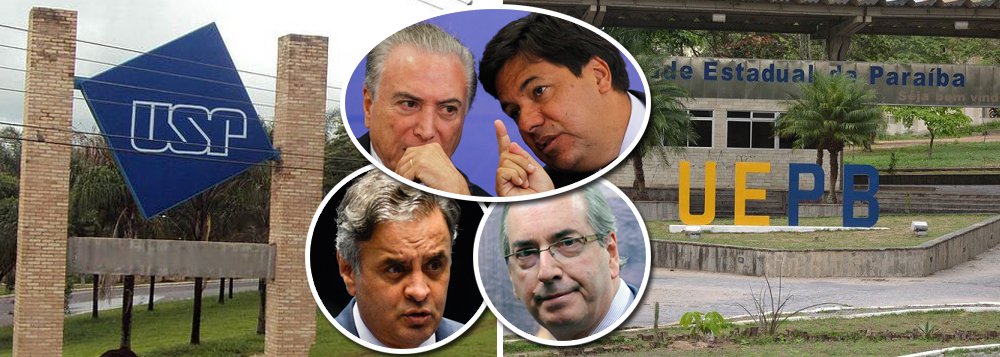 Depois que a Unicamp e as universidades federais da Bahia (UFBA), Amazonas (UFAM) e Ceará (UFC) seguiram a UnB na oferta da disciplina sobre o Golpe de 2016, organizado pela aliança entre Aécio Neves, Eduardo Cunha e Michel Temer, agora a Universidade de São Paulo (USP) e a Universidade Estadual da Paraíba (UEPB) também ofertarão o curso; na USP, a matéria será ministrada pelo Departamento de História; já na estadual da Paraíba, a disciplina será dada pelo Departamento de Filosofia e serão oferecidas 40 vagas para estudantes e professores da UEPB que pretendem aprofundar a temática (Foto: Aquiles Lins) Depois que a Unicamp e as universidades federais da Bahia (UFBA), Amazonas (UFAM) e Ceará (UFC) seguiram a UnB na oferta da disciplina sobre o Golpe de 2016, organizado pela aliança entre Aécio Neves, Eduardo Cunha e Michel Temer, agora a Universidade de São Paulo (USP) e a Universidade Estadual da Paraíba (UEPB) também ofertarão o curso; na USP, a matéria será ministrada pelo Departamento de História; já na estadual da Paraíba, a disciplina será dada pelo Departamento de Filosofia e serão oferecidas 40 vagas para estudantes e professores da UEPB que pretendem aprofundar a temática