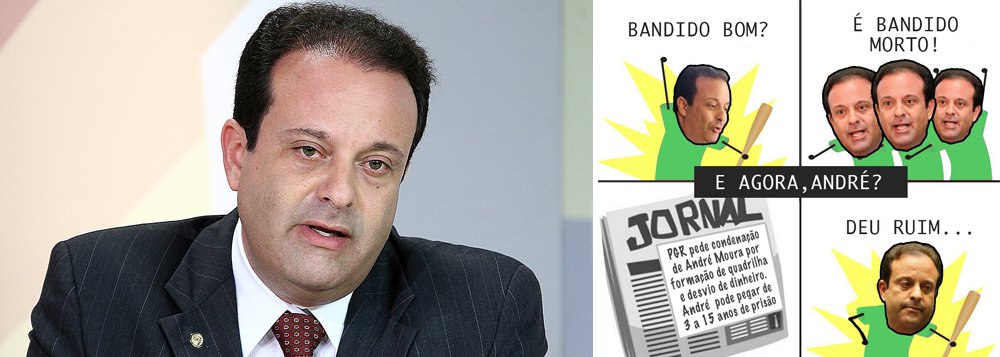 Réu em três ações penais e investigado em outros três inquéritos no Supremo Tribunal Federal, o líder do governo no Congresso, deputado André Moura (PSC-SE), defendia em discurso em outubro de 2017 tolerância zero com criminosos; para ele, "bandido bom é bandido morto"; o deputado é acusado de formação de quadrilha e crimes de responsabilidade. Também é alvo de investigações por tentativa de homicídio, corrupção, apropriação de dinheiro público em razão do cargo público (peculato) e fraude em licitações (Foto: Romulo Faro) Réu em três ações penais e investigado em outros três inquéritos no Supremo Tribunal Federal, o líder do governo no Congresso, deputado André Moura (PSC-SE), defendia em discurso em outubro de 2017 tolerância zero com criminosos; para ele, "bandido bom é bandido morto"; o deputado é acusado de formação de quadrilha e crimes de responsabilidade. Também é alvo de investigações por tentativa de homicídio, corrupção, apropriação de dinheiro público em razão do cargo público (peculato) e fraude em licitações