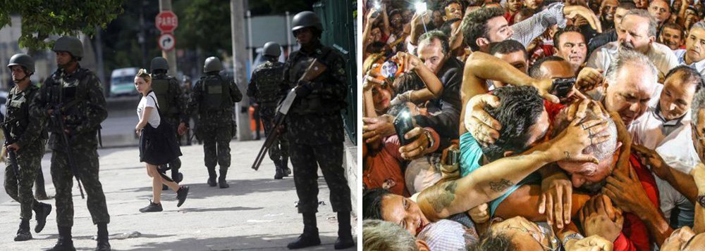 "A intervenção é uma forma de criminalização das favelas do Rio e da imensa população que habita ali, população na sua grande maioria trabalhadora", diz o colunista do 247 Emir Sader; "Por isso Lula foi recebido tão calorosamente pela massa da população carioca, na Caravana ao Rio, em especial na Baixada Fluminense, com saudades do seu governo e com esperança que ele possa voltar. Ele representa a possibilidade de que o Rio pode ser recuperado, mas na via oposta da proposta pelo governo golpista" (Foto: Emir Sader) "A intervenção é uma forma de criminalização das favelas do Rio e da imensa população que habita ali, população na sua grande maioria trabalhadora", diz o colunista do 247 Emir Sader; "Por isso Lula foi recebido tão calorosamente pela massa da população carioca, na Caravana ao Rio, em especial na Baixada Fluminense, com saudades do seu governo e com esperança que ele possa voltar. Ele representa a possibilidade de que o Rio pode ser recuperado, mas na via oposta da proposta pelo governo golpista"