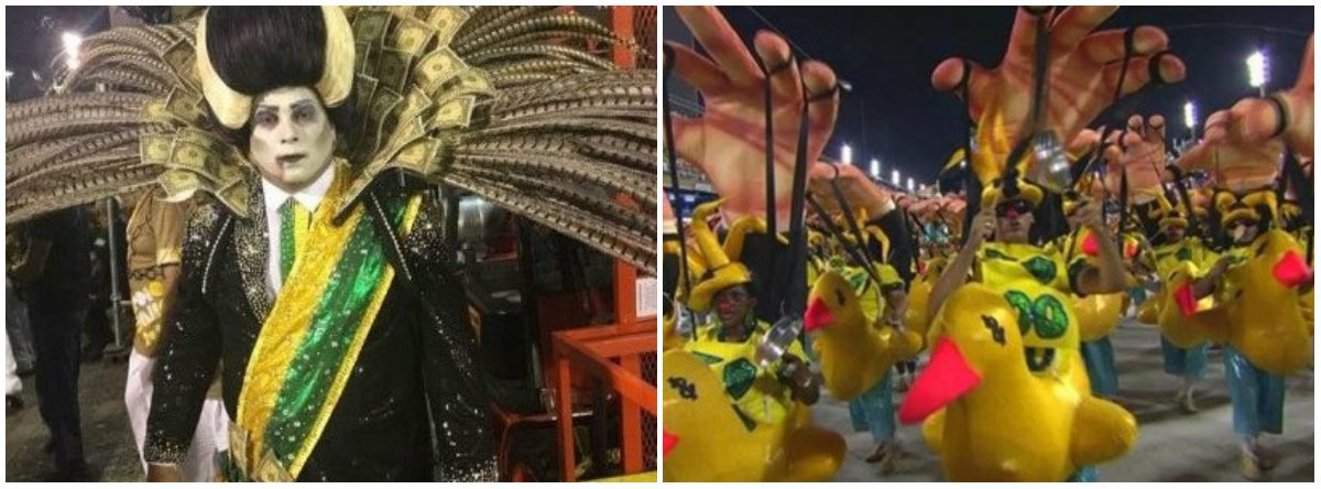 Vice-campeã do carnaval carioca, a Paraíso do Tuiuti voltará a desfilar no próximo sábado. A Globo que só reconheceu Michel Temer retratado como vampiro após 12 horas de muitas críticas e cobranças na mídia alternativa, terá que fazer o sacrifício de ser imparcial ao mostrar de novo a Tuiuti (Foto: Luciana Oliveira) Vice-campeã do carnaval carioca, a Paraíso do Tuiuti voltará a desfilar no próximo sábado. A Globo que só reconheceu Michel Temer retratado como vampiro após 12 horas de muitas críticas e cobranças na mídia alternativa, terá que fazer o sacrifício de ser imparcial ao mostrar de novo a Tuiuti