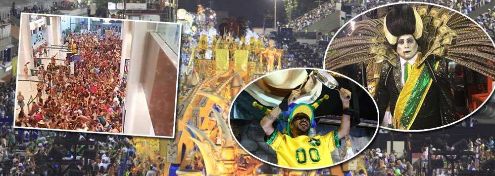 Enredo da Paraíso do Tuiuti, que protestou contra o golpe no Brasil em plena Globo, sócia do atentado à democracia, virou o segundo assunto mais comentado no mundo no Twitter; além disso, com 80% dos votos em enquete do Uol, a Tuiuti é apontada como a melhor escola de 2018; no Rio, multidão invadiu o aeroporto Santos Dumont para pedir a saída de Temer, rejeitado por mais de 90% dos brasileiros; Carnaval mais politizado da história pode criar condições para a queda do vampirão, que corre o risco de ser denunciado pela terceira vez (Foto: Gisele Federicce) Enredo da Paraíso do Tuiuti, que protestou contra o golpe no Brasil em plena Globo, sócia do atentado à democracia, virou o segundo assunto mais comentado no mundo no Twitter; além disso, com 80% dos votos em enquete do Uol, a Tuiuti é apontada como a melhor escola de 2018; no Rio, multidão invadiu o aeroporto Santos Dumont para pedir a saída de Temer, rejeitado por mais de 90% dos brasileiros; Carnaval mais politizado da história pode criar condições para a queda do vampirão, que corre o risco de ser denunciado pela terceira vez