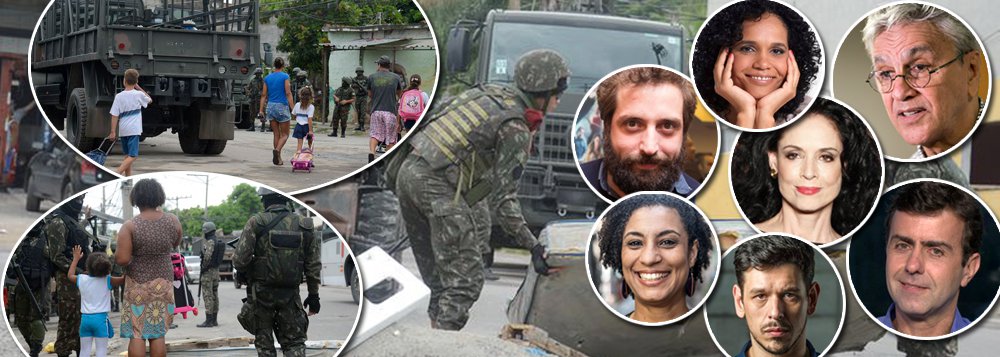 Moradores da favelas no Rio de Janeiro, políticos como os vereadores Marcelo Freixo e Marielle Franco, sociólogos, antropólogos e diversos artistas, como Caetano Veloso, Gregorio Duvivier, Teresa Cristina e Sonia Braga, participam de uma campanha que afirma que a intervenção federal na Segurança do Rio de Janeiro "é farsa"; personalidades lembram que recursos para a segurança foram cortados e que o povo pobre sabe o que é ter direito de segurança negado; "Segurança é coisa séria, mexe com a vida das pessoas, não pode ser uma jogada", afirma Caetano Veloso (Foto: Gisele Federicce) Moradores da favelas no Rio de Janeiro, políticos como os vereadores Marcelo Freixo e Marielle Franco, sociólogos, antropólogos e diversos artistas, como Caetano Veloso, Gregorio Duvivier, Teresa Cristina e Sonia Braga, participam de uma campanha que afirma que a intervenção federal na Segurança do Rio de Janeiro "é farsa"; personalidades lembram que recursos para a segurança foram cortados e que o povo pobre sabe o que é ter direito de segurança negado; "Segurança é coisa séria, mexe com a vida das pessoas, não pode ser uma jogada", afirma Caetano Veloso