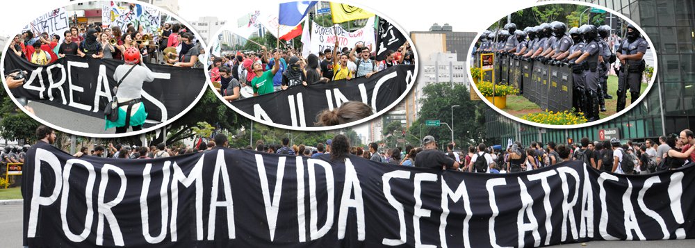 Ato pretendia ir até a casa do prefeito João Doria (PSDB), mas o tucano determinou às polícias que a rua fosse fechada, impedindo assim o direito de ir e vir de quem mora na região, inclusive com revistas de quem passava no local; as polícias montaram um aparato no local; confira o vídeo (Foto: Gisele Federicce) Ato pretendia ir até a casa do prefeito João Doria (PSDB), mas o tucano determinou às polícias que a rua fosse fechada, impedindo assim o direito de ir e vir de quem mora na região, inclusive com revistas de quem passava no local; as polícias montaram um aparato no local; confira o vídeo