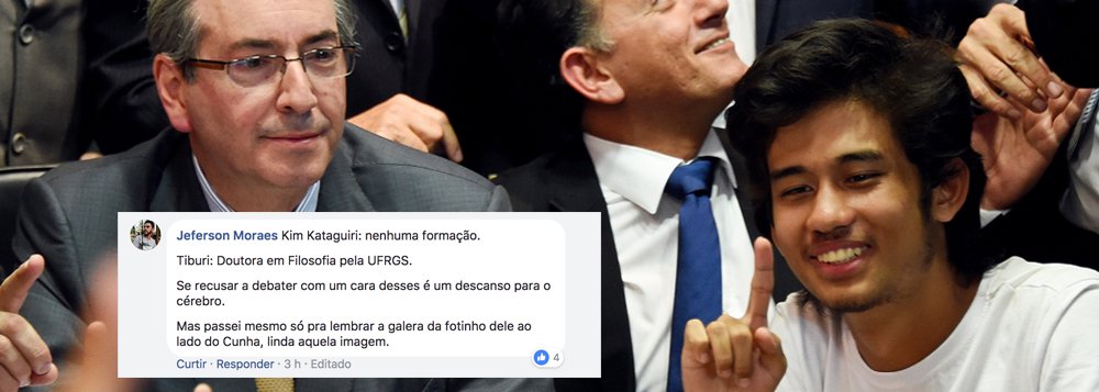 Kim Kataguiri, do Movimento Brasil Livre (MBL), virou piada nas redes sociais nesta sexta-feira (26) após divulgar uma lista de pessoas que teriam se recusado a debater com ele; Depois da postagem, Kim recebeu uma enxurrada de comentários que ironizaram a publicação; "Kim Kataguiri: nenhuma formação. Tiburi: Doutora em Filosofia pela UFRGS. Se recusar a debater com um cara desses é um descanso para o cérebro", disse Jeferson Moraes (Foto: Aquiles Lins) Kim Kataguiri, do Movimento Brasil Livre (MBL), virou piada nas redes sociais nesta sexta-feira (26) após divulgar uma lista de pessoas que teriam se recusado a debater com ele; Depois da postagem, Kim recebeu uma enxurrada de comentários que ironizaram a publicação; "Kim Kataguiri: nenhuma formação. Tiburi: Doutora em Filosofia pela UFRGS. Se recusar a debater com um cara desses é um descanso para o cérebro", disse Jeferson Moraes