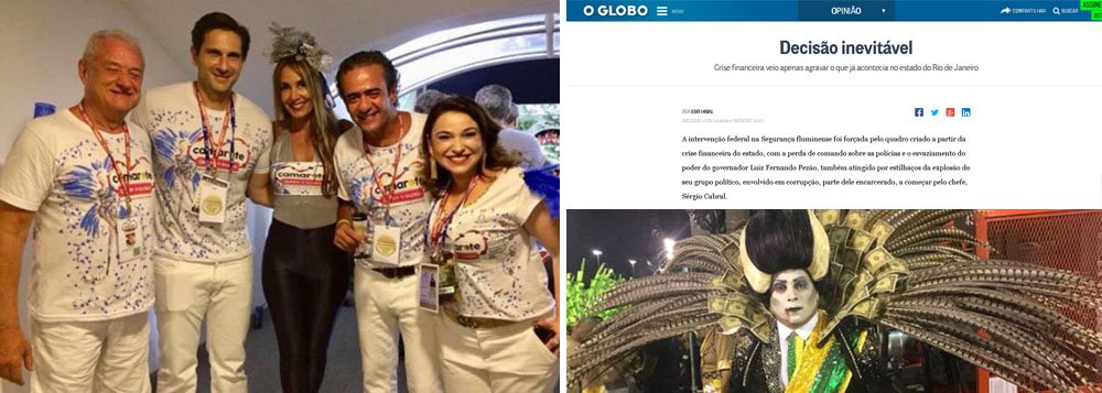 No Carnaval que marca a chegada dos militares ao Rio de Janeiro, os dois homens fortes da propaganda federal, Elsinho Mouco e Duílio Malfatti, se esbaldaram no camarote da revista Quem, da Globo, ao lado de Fred Kachar, principal executivo do grupo mídia dos Marinho; coincidência ou não, Luciano Huck, funcionário da Globo, desistiu de concorrer à presidência da República e Michel Temer anunciou a intervenção militar no Rio de Janeiro – medida apoiada pela Globo; aí tem (Foto: Leonardo Attuch) No Carnaval que marca a chegada dos militares ao Rio de Janeiro, os dois homens fortes da propaganda federal, Elsinho Mouco e Duílio Malfatti, se esbaldaram no camarote da revista Quem, da Globo, ao lado de Fred Kachar, principal executivo do grupo mídia dos Marinho; coincidência ou não, Luciano Huck, funcionário da Globo, desistiu de concorrer à presidência da República e Michel Temer anunciou a intervenção militar no Rio de Janeiro – medida apoiada pela Globo; aí tem