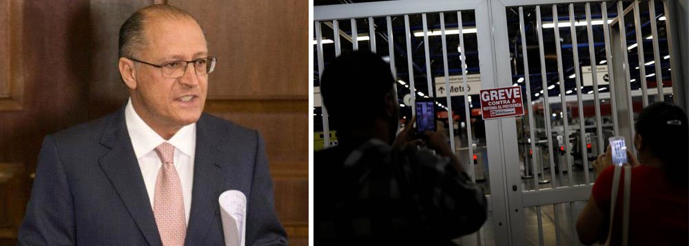 Governador de São Paulo, Geraldo Alckmin (PSDB), usou a teve dos metroviários da capital para defender a privatização das linhas 5-lilás e 17-ouro (monotrilho) do metrô; segundo Alckmin, a linha-4 amarela é a única que está funcionando plenamente, o que reforçaria o fato do governo estar correto quanto às concessões à iniciativa privada; "Nos reforça a convicção de que está correta a concessão da linha 5 e da linha 17. Veja que neste momento a única linha operando totalmente é aquela operada pela iniciativa privada, que é a linha 4", afirmo (Foto: Paulo Emílio) Governador de São Paulo, Geraldo Alckmin (PSDB), usou a teve dos metroviários da capital para defender a privatização das linhas 5-lilás e 17-ouro (monotrilho) do metrô; segundo Alckmin, a linha-4 amarela é a única que está funcionando plenamente, o que reforçaria o fato do governo estar correto quanto às concessões à iniciativa privada; "Nos reforça a convicção de que está correta a concessão da linha 5 e da linha 17. Veja que neste momento a única linha operando totalmente é aquela operada pela iniciativa privada, que é a linha 4", afirmo