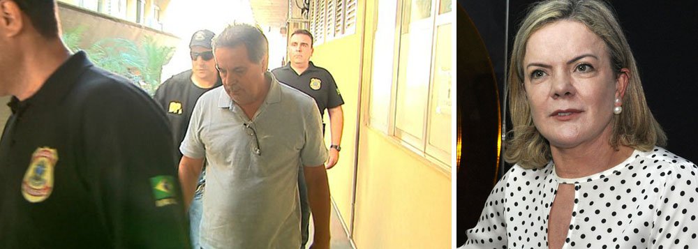 Em nota divulgada no final da tarde desta sexta-feira (9), a presidente nacional do PT, senadora Gleisi Hoffmann, rechaçou o que classifica como mais uma arbitrariedade do juiz Sérgio Moro de mandar prender Luiz Eduardo Silva, irmão do ex-ministro José Dirceu; "A prisão de Luiz Eduardo Silva, irmão do companheiro José Dirceu, é mais um ato de violência cometido pelo juiz Sergio Moro. Além de não haver nenhum motivo razoável para prender quem é réu primário, com trabalho, família e residência fixa, o decreto de prisão foi sigiloso, ocultado até dos advogados; uma prisão clandestina, como se fazia nos tempos da ditadura", diz a nota (Foto: Aquiles Lins) Em nota divulgada no final da tarde desta sexta-feira (9), a presidente nacional do PT, senadora Gleisi Hoffmann, rechaçou o que classifica como mais uma arbitrariedade do juiz Sérgio Moro de mandar prender Luiz Eduardo Silva, irmão do ex-ministro José Dirceu; "A prisão de Luiz Eduardo Silva, irmão do companheiro José Dirceu, é mais um ato de violência cometido pelo juiz Sergio Moro. Além de não haver nenhum motivo razoável para prender quem é réu primário, com trabalho, família e residência fixa, o decreto de prisão foi sigiloso, ocultado até dos advogados; uma prisão clandestina, como se fazia nos tempos da ditadura", diz a nota