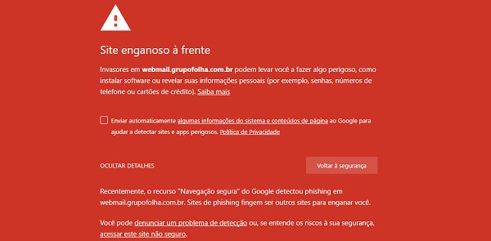 A página da Folha de S. Paulo foi atacada nesta quinta-feira, 8; o endereço do jornal levava a um site que os sistemas de segurança do Chrome e do Google apontam como sujeito à coleta de informações sobre o usuário; "Justamente no dia em que a Folha anuncia que não veicula mais suas matérias no Facebook é, no mínimo, suspeita de retaliação", diz o jornalista Fernando Brito (Foto: Aquiles Lins) A página da Folha de S. Paulo foi atacada nesta quinta-feira, 8; o endereço do jornal levava a um site que os sistemas de segurança do Chrome e do Google apontam como sujeito à coleta de informações sobre o usuário; "Justamente no dia em que a Folha anuncia que não veicula mais suas matérias no Facebook é, no mínimo, suspeita de retaliação", diz o jornalista Fernando Brito