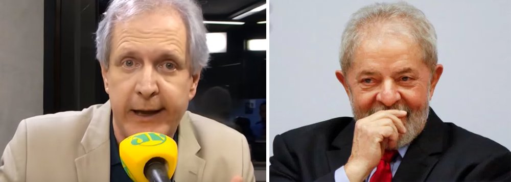 O resultado do Datafolha divulgado nesta quarta-feira (21) que traz Lula, apesar de condenado, disparado em primeiro lugar em todos os cenários, acertou em cheio na testa de setores da grande imprensa; em vídeo, o apresentador do programa Roda Viva, Augusto Nunes, aparece no programa da Jovem Pan, esperneando contra artigo dos diretores do Datafolha, Mauro Paulino e Alessandro Janoni; de acordo com Nunes e seus pares, o Datafolha “é sempre suspeito” (Foto: Aquiles Lins) O resultado do Datafolha divulgado nesta quarta-feira (21) que traz Lula, apesar de condenado, disparado em primeiro lugar em todos os cenários, acertou em cheio na testa de setores da grande imprensa; em vídeo, o apresentador do programa Roda Viva, Augusto Nunes, aparece no programa da Jovem Pan, esperneando contra artigo dos diretores do Datafolha, Mauro Paulino e Alessandro Janoni; de acordo com Nunes e seus pares, o Datafolha “é sempre suspeito”