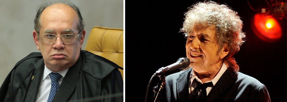 O ministro do Supremo Tribunal Federal (STF) Gilmar Mendes usou uma música de Bob Dylan para responder no Twitter a questionamentos de duas mulheres em Lisboa sobre suas decisões. Gilmar afirmou que 'Bob Dylan nos mostra o quanto a Justiça penal pode ser injusta'; pode ser exemplo o ex-presidente Lula, que foi condenado a nove anos e meio de prisão no âmbito da Operação Lava Jato mesmo sem provas até então (Foto: Romulo Faro) O ministro do Supremo Tribunal Federal (STF) Gilmar Mendes usou uma música de Bob Dylan para responder no Twitter a questionamentos de duas mulheres em Lisboa sobre suas decisões. Gilmar afirmou que 'Bob Dylan nos mostra o quanto a Justiça penal pode ser injusta'; pode ser exemplo o ex-presidente Lula, que foi condenado a nove anos e meio de prisão no âmbito da Operação Lava Jato mesmo sem provas até então