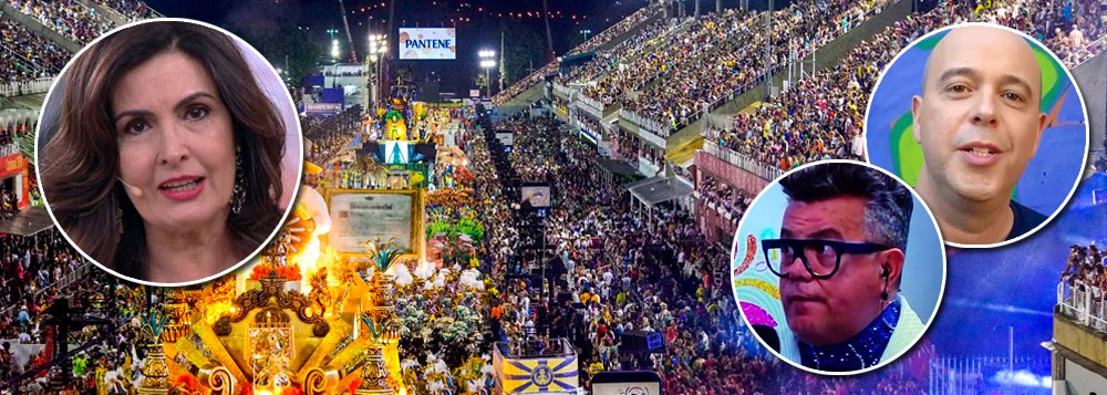 "Do camarote da Globo, onde narrava o desfile, Fátima Bernardes, Alex Escobar e Milton Cunha reagiram com comedimento ao surpreendente protesto, como se estivessem constrangidos", comenta o colunista de TV Mauricio Stycer; "Os manifestoches", leu ela, ao ver passar a ala com os patos, sem dizer mais nada; quando passou o vampiro Temer, com faixa presidencial, Milton disse apenas: "o vampirão", e Fátima: "vampiro neoliberalista" (Foto: Gisele Federicce) "Do camarote da Globo, onde narrava o desfile, Fátima Bernardes, Alex Escobar e Milton Cunha reagiram com comedimento ao surpreendente protesto, como se estivessem constrangidos", comenta o colunista de TV Mauricio Stycer; "Os manifestoches", leu ela, ao ver passar a ala com os patos, sem dizer mais nada; quando passou o vampiro Temer, com faixa presidencial, Milton disse apenas: "o vampirão", e Fátima: "vampiro neoliberalista"