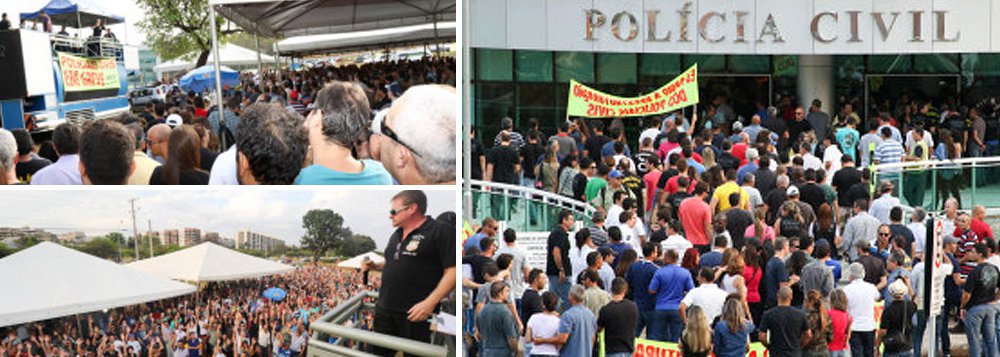 Além de declarar ilegal a greve dos policiais civis de Brasília, a Justiça do Distrito Federal determinou o imediato retorno da categoria ao trabalho e fixou em R$ 100 mil ao dia a multa imposta ao Sindicato dos Policiais Civis a cada dia de descumprimento da medida; argumento adotado no despacho cita a tese do Supremo Tribunal Federal (STF) que proíbe greves em serviços públicos essenciais, como a área de segurança pública; paralisação dura três dias e o indicativo de greve geral por tempo indeterminado seria decidido nesta segunda-feira (26) (Foto: Voney Malta) Além de declarar ilegal a greve dos policiais civis de Brasília, a Justiça do Distrito Federal determinou o imediato retorno da categoria ao trabalho e fixou em R$ 100 mil ao dia a multa imposta ao Sindicato dos Policiais Civis a cada dia de descumprimento da medida; argumento adotado no despacho cita a tese do Supremo Tribunal Federal (STF) que proíbe greves em serviços públicos essenciais, como a área de segurança pública; paralisação dura três dias e o indicativo de greve geral por tempo indeterminado seria decidido nesta segunda-feira (26)