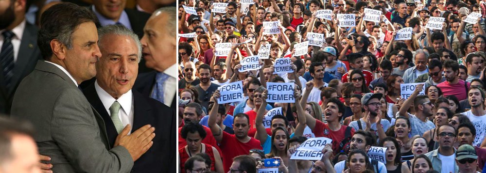 Michel Temer salvou Aécio Neves no Senado e Aécio Neves salvou Michel Temer na Câmara dos Deputados, mas ambos foram condenados pelo povo brasileiro; é isso o que mostra a nova rodada da pesquisa Ipsos, sobre aprovação e rejeição aos políticos brasileiros; enquanto Temer é rejeitado por 95% dos brasileiros, Aécio tem a rejeição de 93%; os dois são os principais responsáveis, ao lado de Eduardo Cunha, condenado a 15 anos de prisão, pela destruição da democracia brasileira e da imagem do País no mundo; enquanto isso, o ex-presidente Lula já aparece como o político mais admirado do País, com 41% de aprovação (Foto: Leonardo Attuch) Michel Temer salvou Aécio Neves no Senado e Aécio Neves salvou Michel Temer na Câmara dos Deputados, mas ambos foram condenados pelo povo brasileiro; é isso o que mostra a nova rodada da pesquisa Ipsos, sobre aprovação e rejeição aos políticos brasileiros; enquanto Temer é rejeitado por 95% dos brasileiros, Aécio tem a rejeição de 93%; os dois são os principais responsáveis, ao lado de Eduardo Cunha, condenado a 15 anos de prisão, pela destruição da democracia brasileira e da imagem do País no mundo; enquanto isso, o ex-presidente Lula já aparece como o político mais admirado do País, com 41% de aprovação