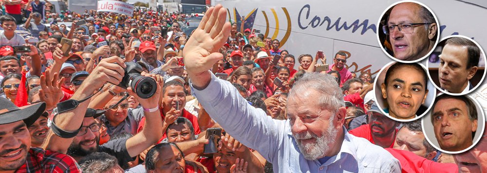 Em todos os cenários da nova pesquisa Datafolha, o ex-presidente derrota seus adversários com facilidade; o levantamento mostra ainda que Lula ampliou sua vantagem e também leva em todas as possibilidades de segundo turno; em um cenário com a ex-ministra do Meio Ambiente Marina Silva, Lula teria 44% dos votos , contra 36% da líder da Rede; contra os tucanos, a diferença é ainda maior; nos cenários em que Lula enfrenta Geraldo Alckmin, o petista teria 46%, contra 32% dos votos no tucano; se o candidato for João Doria, Lula teria ainda mais votos: 48%, contra 32% do prefeito; enfrentando Jair Bolsonaro, Lula ganharia por 47%, contra 33% do deputado (Foto: Giuliana Miranda) Em todos os cenários da nova pesquisa Datafolha, o ex-presidente derrota seus adversários com facilidade; o levantamento mostra ainda que Lula ampliou sua vantagem e também leva em todas as possibilidades de segundo turno; em um cenário com a ex-ministra do Meio Ambiente Marina Silva, Lula teria 44% dos votos , contra 36% da líder da Rede; contra os tucanos, a diferença é ainda maior; nos cenários em que Lula enfrenta Geraldo Alckmin, o petista teria 46%, contra 32% dos votos no tucano; se o candidato for João Doria, Lula teria ainda mais votos: 48%, contra 32% do prefeito; enfrentando Jair Bolsonaro, Lula ganharia por 47%, contra 33% do deputado