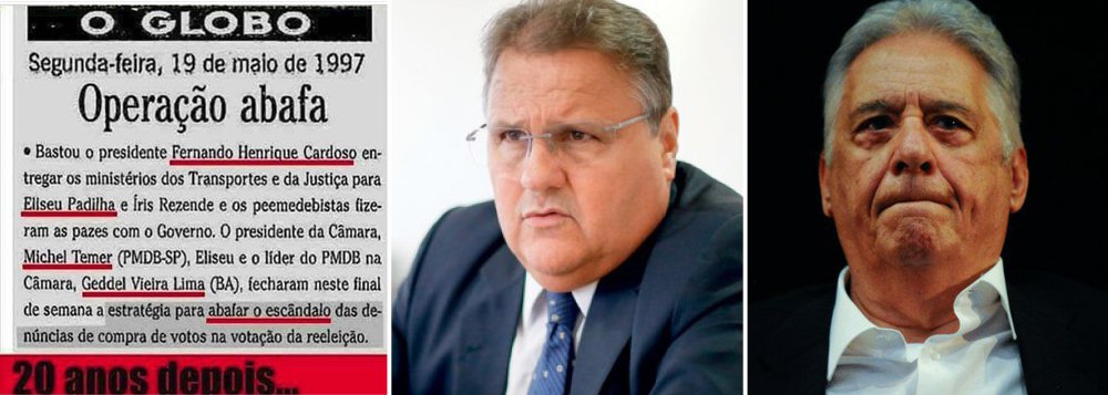 Preso nesta sexta-feira em Salvador, o ex-deputado Geddel Vieira Lima (PMDB-BA) é um dos corruptos mais longevos da política brasileira; há vinte anos, o Globo noticiava que ele e Michel Temer chantagearam o então presidente Fernando Henrique Cardoso para abafar investigações sobre a compra de votos para a reeleição; os peemedebistas só sossegaram quando arrancaram de FHC os ministérios dos Transportes com Eliseu Padilha e Íris Rezende (Foto: Leonardo Attuch) Preso nesta sexta-feira em Salvador, o ex-deputado Geddel Vieira Lima (PMDB-BA) é um dos corruptos mais longevos da política brasileira; há vinte anos, o Globo noticiava que ele e Michel Temer chantagearam o então presidente Fernando Henrique Cardoso para abafar investigações sobre a compra de votos para a reeleição; os peemedebistas só sossegaram quando arrancaram de FHC os ministérios dos Transportes com Eliseu Padilha e Íris Rezende