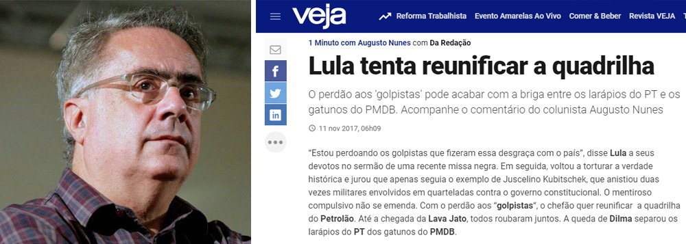 Jornalista critica reportagem que diz que o ex-presidente Lula "quer tentar reunificar a quadrilha do petrolão", um comentário do colunista Augusto Nunes; "Quando você imagina que a Veja vai tentar voltar a um jornalismo minimamente decente, a síndrome do escorpião fala mais alto", postou Nassif no Twitter (Foto: Gisele Federicce) Jornalista critica reportagem que diz que o ex-presidente Lula "quer tentar reunificar a quadrilha do petrolão", um comentário do colunista Augusto Nunes; "Quando você imagina que a Veja vai tentar voltar a um jornalismo minimamente decente, a síndrome do escorpião fala mais alto", postou Nassif no Twitter