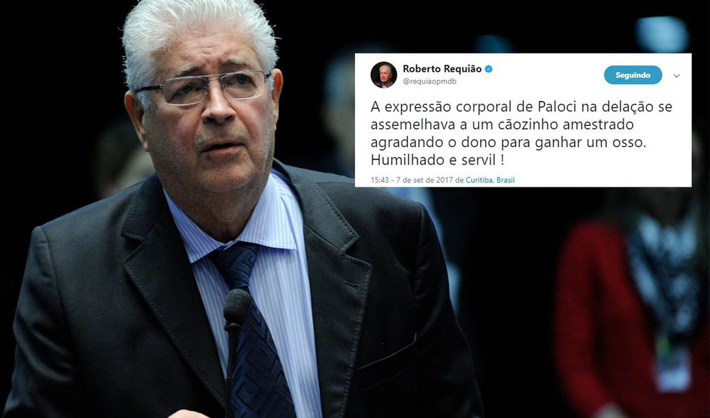 Para o senador Roberto Requião (PMDB-PR), o ex-ministro Antonio Palocci "parecia um cão amestrado" em depoimento prestado ao juiz Sérgio Moro, nesta quarta-feira (06) em Curitiba; "Paloci fez seu depoimento com a submissão e postura de um verdadeiro Bichon Frisé diante de seu dono.Que coisa triste é a delação premiada!", escreveu Requião em seu Twitter (Foto: Charles Nisz) Para o senador Roberto Requião (PMDB-PR), o ex-ministro Antonio Palocci "parecia um cão amestrado" em depoimento prestado ao juiz Sérgio Moro, nesta quarta-feira (06) em Curitiba; "Paloci fez seu depoimento com a submissão e postura de um verdadeiro Bichon Frisé diante de seu dono.Que coisa triste é a delação premiada!", escreveu Requião em seu Twitter