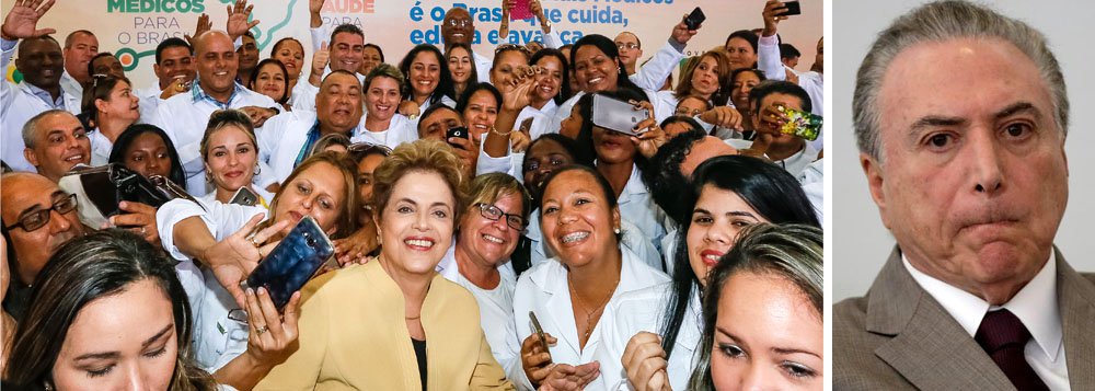 A presidente deposta Dilma Rousseff criticou o decreto de Michel Temer que proíbe a criação de novos cursos de Medicina no País por um período de cinco anos, atendendo a um lobby da corporação; em sua página na internet, Dilma lembrou que o Brasil tem no máximo a metade do número de médicos de que necessita e a maioria se concentra nos grande centros urbanos; "Quando criamos o programa Mais Médicos, 700 municípios brasileiros não tinham nenhum médico, 1.900 municípios tinham apenas um médico e outras tantas cidades só contavam com um médico alguns dias por semana", diz Dilma; "Nós fizemos o Mais Médicos, programa aprovado pela população atendida. O Governo golpista, fiel a sua vocação antipopular, coloca em prática o 'Menos Médicos'", criticou a petista (Foto: Aquiles Lins) A presidente deposta Dilma Rousseff criticou o decreto de Michel Temer que proíbe a criação de novos cursos de Medicina no País por um período de cinco anos, atendendo a um lobby da corporação; em sua página na internet, Dilma lembrou que o Brasil tem no máximo a metade do número de médicos de que necessita e a maioria se concentra nos grande centros urbanos; "Quando criamos o programa Mais Médicos, 700 municípios brasileiros não tinham nenhum médico, 1.900 municípios tinham apenas um médico e outras tantas cidades só contavam com um médico alguns dias por semana", diz Dilma; "Nós fizemos o Mais Médicos, programa aprovado pela população atendida. O Governo golpista, fiel a sua vocação antipopular, coloca em prática o 'Menos Médicos'", criticou a petista