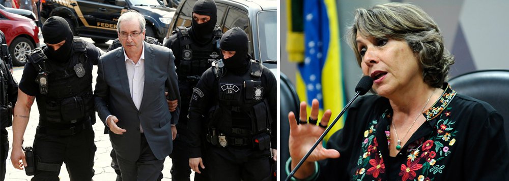 Deputada federal Erika Kokay (PT-DF) anunciou que irá questionar o governador do Distrito Federal, Rodrigo Rollemberg, e o Juiz Vallisney de Souza Oliveira sobre a permanência do ex-deputado federal Eduardo Cunha (PMDB) no Departamento de Polícia Especializada (DPE) da Polícia Civil do DF; "Lá, ele recebe visitas, das quais não sabemos se há controle, e está aqui de forma diferenciada com relação a outras pessoas que estão presas", afirmou; "Será que Eduardo Cunha está aqui nas dependências da DPE se utilizando dessa condição para articular e tecer os tentáculos que provocam uma corrupção hemorrágica neste País?", questionou (Foto: Paulo Emílio) Deputada federal Erika Kokay (PT-DF) anunciou que irá questionar o governador do Distrito Federal, Rodrigo Rollemberg, e o Juiz Vallisney de Souza Oliveira sobre a permanência do ex-deputado federal Eduardo Cunha (PMDB) no Departamento de Polícia Especializada (DPE) da Polícia Civil do DF; "Lá, ele recebe visitas, das quais não sabemos se há controle, e está aqui de forma diferenciada com relação a outras pessoas que estão presas", afirmou; "Será que Eduardo Cunha está aqui nas dependências da DPE se utilizando dessa condição para articular e tecer os tentáculos que provocam uma corrupção hemorrágica neste País?", questionou