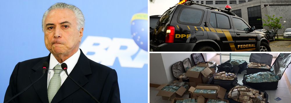 O Palácio do Planalto divulgou nota, nesta terça-feira, em que afirma que “facínoras roubam do país a verdade”, um dia depois de um relatório da Polícia Federal concluir que Michel Temer comanda a quadrilha do PMDB na Câmara dos Deputados e recebeu R$ 31,5 milhões em propinas; dentro de 48 horas, Temer deverá ser denunciado por Rodrigo Janot por organização criminosa e obstrução judicial; no chamado "quadrilhão" do PMDB, três integrantes já estão presos: Eduardo Cunha, Henrique Alves e Geddel Vieira Lima – este, que era braço direito de Temer, mantinha R$ 51 milhões escondidos num bunker (Foto: Leonardo Attuch) O Palácio do Planalto divulgou nota, nesta terça-feira, em que afirma que “facínoras roubam do país a verdade”, um dia depois de um relatório da Polícia Federal concluir que Michel Temer comanda a quadrilha do PMDB na Câmara dos Deputados e recebeu R$ 31,5 milhões em propinas; dentro de 48 horas, Temer deverá ser denunciado por Rodrigo Janot por organização criminosa e obstrução judicial; no chamado "quadrilhão" do PMDB, três integrantes já estão presos: Eduardo Cunha, Henrique Alves e Geddel Vieira Lima – este, que era braço direito de Temer, mantinha R$ 51 milhões escondidos num bunker