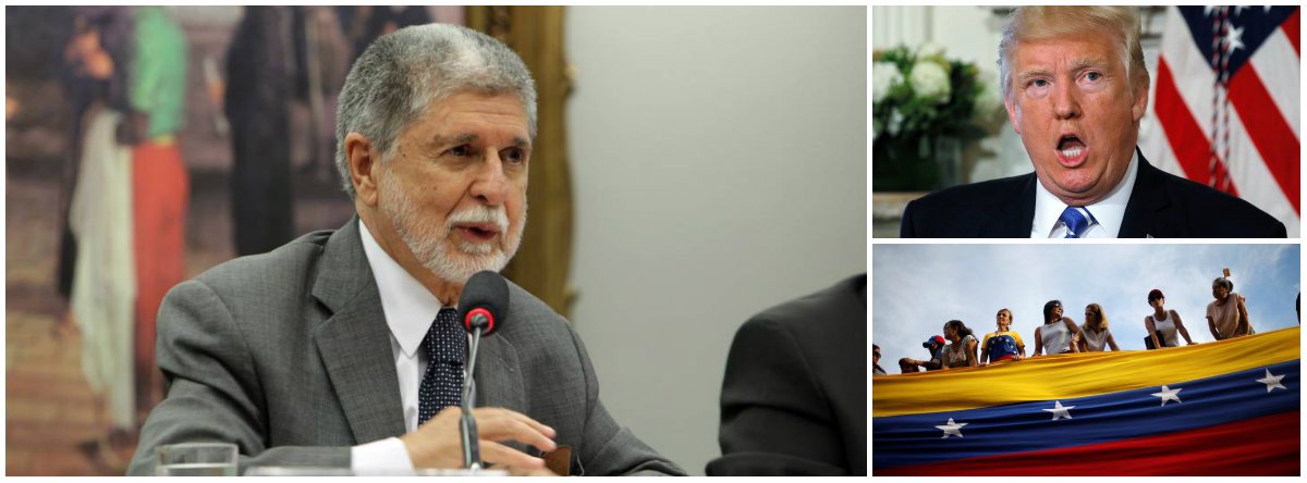 Ex-chanceler e ex-ministro da Defesa dos governos Lula e Dilma, respectivamente, rechaça duramente a ameaça do presidente dos Estados Unidos em usar a força militar na Venezuela; "A ameaça de uso da força tem que ser repudiada com veemência. Além de violar princípios básicos do Direito Internacional, ameaça trazer uma guerra civil, um novo Vietnã para a América do Sul e a nossa fronteira"; o ex-ministro disse ainda que "uma guerra civil trará sofrimentos indizíveis ao povo venezuelano"; "Não podemos ficar indiferentes diante da agressão e da tragédia", defendeu (Foto: Gisele Federicce) Ex-chanceler e ex-ministro da Defesa dos governos Lula e Dilma, respectivamente, rechaça duramente a ameaça do presidente dos Estados Unidos em usar a força militar na Venezuela; "A ameaça de uso da força tem que ser repudiada com veemência. Além de violar princípios básicos do Direito Internacional, ameaça trazer uma guerra civil, um novo Vietnã para a América do Sul e a nossa fronteira"; o ex-ministro disse ainda que "uma guerra civil trará sofrimentos indizíveis ao povo venezuelano"; "Não podemos ficar indiferentes diante da agressão e da tragédia", defendeu