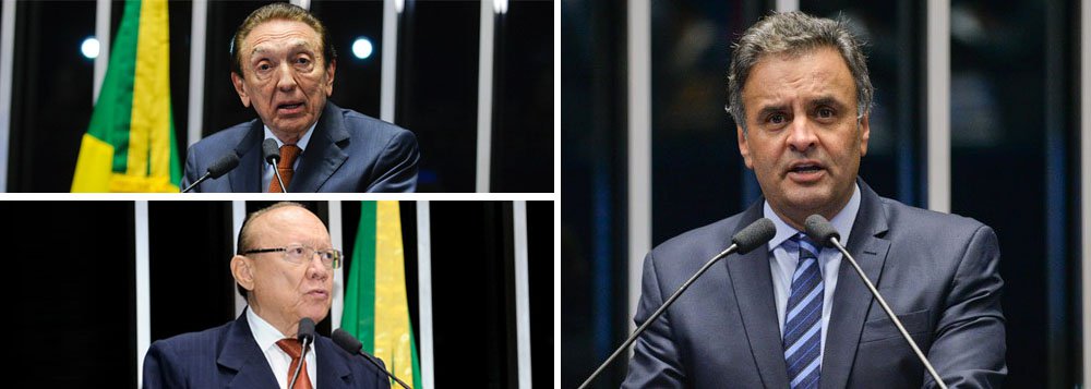 O plano do presidente do Senado, Eunício Oliveira (PMDB-AL), para salvar Aécio Neves (PSDB-MG) da decisão do Supremo Tribunal Federal conta com a participação dos parlamentares Edison Lobão (PMDB) e João Alberto (PMDB); a estratégia é revogar a determinação do STF que afastou o tucano do Congresso e o impediu de sair de casa no período da noite; “Se a Constituição foi ferida pela decisão e cabe ao Senado tomar a decisão, baseado na Constituição, obviamente que o Senado vai tomar as providências” (Foto: Leonardo Lucena) O plano do presidente do Senado, Eunício Oliveira (PMDB-AL), para salvar Aécio Neves (PSDB-MG) da decisão do Supremo Tribunal Federal conta com a participação dos parlamentares Edison Lobão (PMDB) e João Alberto (PMDB); a estratégia é revogar a determinação do STF que afastou o tucano do Congresso e o impediu de sair de casa no período da noite; “Se a Constituição foi ferida pela decisão e cabe ao Senado tomar a decisão, baseado na Constituição, obviamente que o Senado vai tomar as providências”
