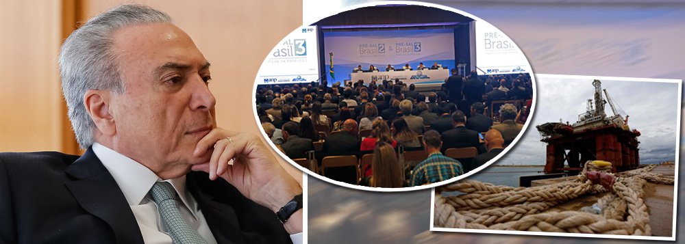Anunciado como histórico, o leilão do pré-sal promovido pelo governo Temer nesta sexta-feira 27, com forte participação de empresas estrangeiras, arrecadou R$ 6,15 bilhões, um volume imensamente menor do que ele próprio gastou com emendas parlamentares para comprar votos de deputados e se manter no poder, R$ 32 bilhões; valor foi também abaixo do esperado pelo próprio Planalto, que era R$ 7,75 bilhões; mesmo assim, o peemedebista comemorou: "resultado superou as nossas expectativas" (Foto: Gisele Federicce) Anunciado como histórico, o leilão do pré-sal promovido pelo governo Temer nesta sexta-feira 27, com forte participação de empresas estrangeiras, arrecadou R$ 6,15 bilhões, um volume imensamente menor do que ele próprio gastou com emendas parlamentares para comprar votos de deputados e se manter no poder, R$ 32 bilhões; valor foi também abaixo do esperado pelo próprio Planalto, que era R$ 7,75 bilhões; mesmo assim, o peemedebista comemorou: "resultado superou as nossas expectativas"
