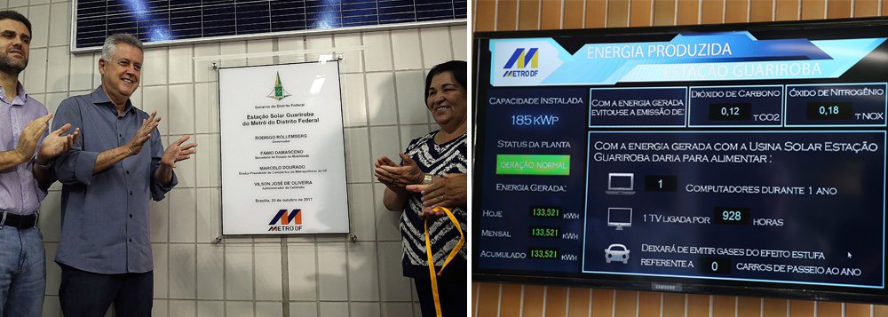 Metrô do Distrito Federal (DF) lançou a Estação Solar Guariroba; projeto é totalmente sustentável e o primeiro com captação de energia solar e na América Latina; além da estação Guariroba, a primeira fase do projeto tem mais três plantas de energia solar previstas para serem instaladas até 2019 (Foto: Paulo Emílio) Metrô do Distrito Federal (DF) lançou a Estação Solar Guariroba; projeto é totalmente sustentável e o primeiro com captação de energia solar e na América Latina; além da estação Guariroba, a primeira fase do projeto tem mais três plantas de energia solar previstas para serem instaladas até 2019