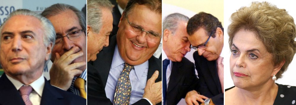 Pouco a pouco, o golpe de 2016, que destruiu a imagem e a economia do Brasil, vai terminando na cadeia; nesta sexta-feira, o mais boquirroto dos golpistas, Geddel Vieira Lima, foi preso após a descoberta de seu bunker com R$ 51 milhões em propinas; Eduardo Cunha, que acolheu a peça fraudulenta formulada pelo PSDB, está prestes a completar um ano em Curitiba; Henrique Eduardo Alves, o primeiro ministro a trair a presidente Dilma Rousseff, já superou três meses na cadeia; outros dois operadores de Michel Temer, Rodrigo Rocha Loures e Tadeu Filipelli, também foram presos, mas conseguiram sair; ao lado de Temer, que já foi denunciado por corrupção e será por obstrução judicial, restam aqueles que respiram por aparelhos, graças ao foro privilegiado (Foto: Leonardo Attuch) Pouco a pouco, o golpe de 2016, que destruiu a imagem e a economia do Brasil, vai terminando na cadeia; nesta sexta-feira, o mais boquirroto dos golpistas, Geddel Vieira Lima, foi preso após a descoberta de seu bunker com R$ 51 milhões em propinas; Eduardo Cunha, que acolheu a peça fraudulenta formulada pelo PSDB, está prestes a completar um ano em Curitiba; Henrique Eduardo Alves, o primeiro ministro a trair a presidente Dilma Rousseff, já superou três meses na cadeia; outros dois operadores de Michel Temer, Rodrigo Rocha Loures e Tadeu Filipelli, também foram presos, mas conseguiram sair; ao lado de Temer, que já foi denunciado por corrupção e será por obstrução judicial, restam aqueles que respiram por aparelhos, graças ao foro privilegiado