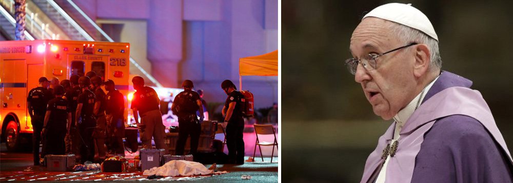 O papa Francisco chamou a morte de mais de 50 pessoas por um homem armado em Las Vegas de uma "tragédia sem sentido"; "Profundamente entristecido ao saber do ataque a tiros em Las Vegas, o papa Francisco envia a garantia de sua proximidade espiritual a todos aqueles afetados por essa tragédia sem sentido", disse o papa em mensagem enviada ao bispo da cidade do Estado norte-americano de Nevada, nesta segunda-feira (Foto: Aquiles Lins) O papa Francisco chamou a morte de mais de 50 pessoas por um homem armado em Las Vegas de uma "tragédia sem sentido"; "Profundamente entristecido ao saber do ataque a tiros em Las Vegas, o papa Francisco envia a garantia de sua proximidade espiritual a todos aqueles afetados por essa tragédia sem sentido", disse o papa em mensagem enviada ao bispo da cidade do Estado norte-americano de Nevada, nesta segunda-feira