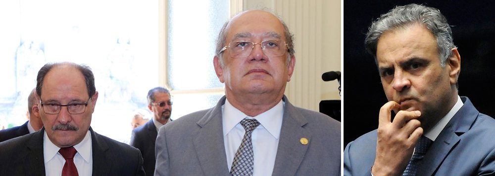 Ministro do Supremo Tribunal Federal e presidente do Tribunal Superior Eleitoral disse ser ilegal a divulgação de interceptações que não sejam úteis ao processo e chamou de "fofocagem no plano das instituições" o relatório da Polícia Federal enviado à Corte que informa que ele e o senador Aécio Neves (PSDB-MG) realizaram 46 ligações entre si, via WhatsApp, em um período de quatro meses; um dos telefonemas ocorreu no mesmo dia em que Gilmar deu uma decisão favorável ao tucano; "É um certo assanhamento, uma certa irresponsabilidade, só que feita não por ativistas, mas por gente que têm responsabilidade institucional: delegado, ministro, juiz... isso não pode se fazer. Isso é abuso de autoridade", irritou-se Gilmar Mendes, durante entrevista em Porto Alegre (RS) nesta segunda-feira 23 (Foto: Gisele Federicce) Ministro do Supremo Tribunal Federal e presidente do Tribunal Superior Eleitoral disse ser ilegal a divulgação de interceptações que não sejam úteis ao processo e chamou de "fofocagem no plano das instituições" o relatório da Polícia Federal enviado à Corte que informa que ele e o senador Aécio Neves (PSDB-MG) realizaram 46 ligações entre si, via WhatsApp, em um período de quatro meses; um dos telefonemas ocorreu no mesmo dia em que Gilmar deu uma decisão favorável ao tucano; "É um certo assanhamento, uma certa irresponsabilidade, só que feita não por ativistas, mas por gente que têm responsabilidade institucional: delegado, ministro, juiz... isso não pode se fazer. Isso é abuso de autoridade", irritou-se Gilmar Mendes, durante entrevista em Porto Alegre (RS) nesta segunda-feira 23