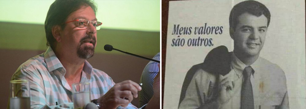 Jornalista Florestan Fernandes Júnior resgatou material de campanha de Sérgio Cabral de 1996, então candidato a prefeito do Rio de Janeiro pelo PSDB e ironizou seu slogan "Meus valores são outros"; "Valores tão altos que nem os cofres do Rio de Janeiro suportaram. Ainda bem que Serginho mudou de partido e com isso ganhou o direito de ser hóspede em uma das celas de Bangu 8. Já o ex-colega Aécio não tem o que Temer", diz Florestan (Foto: Aquiles Lins) Jornalista Florestan Fernandes Júnior resgatou material de campanha de Sérgio Cabral de 1996, então candidato a prefeito do Rio de Janeiro pelo PSDB e ironizou seu slogan "Meus valores são outros"; "Valores tão altos que nem os cofres do Rio de Janeiro suportaram. Ainda bem que Serginho mudou de partido e com isso ganhou o direito de ser hóspede em uma das celas de Bangu 8. Já o ex-colega Aécio não tem o que Temer", diz Florestan
