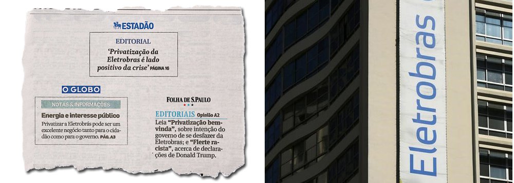 O blog Nocaute, do jornalista Fernando Morais, criticou a euforia indisfarçável dos três principais jornais do País com o anúncio da privatização da Eletrobras pelo governo de Michel Temer; "Quando é para privatizar eles são irmãos siameses, xifópagos, univitelinos. Cara dum, focinho dos outros", diz o Nocaute, sobre os editoriais da Folha de S. Paulo, O Globo e Estado de S. Paulo desta quarta-feira (Foto: Aquiles Lins) O blog Nocaute, do jornalista Fernando Morais, criticou a euforia indisfarçável dos três principais jornais do País com o anúncio da privatização da Eletrobras pelo governo de Michel Temer; "Quando é para privatizar eles são irmãos siameses, xifópagos, univitelinos. Cara dum, focinho dos outros", diz o Nocaute, sobre os editoriais da Folha de S. Paulo, O Globo e Estado de S. Paulo desta quarta-feira