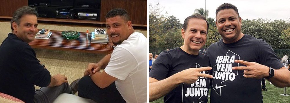 O ex-craque Ronaldo é realmente um “fenômeno” do oportunismo. No pleito presidencial de 2014, ele foi um dos principais cabos eleitorais de Aécio Neves – o seu amigo de baladas e de outras maluquices. Agora, o volúvel já trata Aécio Neves como ex e bate as asinhas para “João Dólar” (Foto: Altamiro Borges) O ex-craque Ronaldo é realmente um “fenômeno” do oportunismo. No pleito presidencial de 2014, ele foi um dos principais cabos eleitorais de Aécio Neves – o seu amigo de baladas e de outras maluquices. Agora, o volúvel já trata Aécio Neves como ex e bate as asinhas para “João Dólar”
