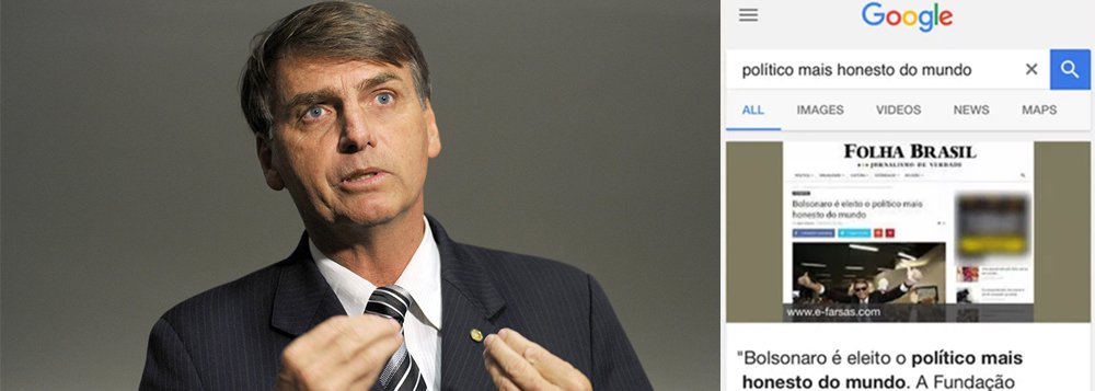 Após matéria publicada pelo site BuzzFeed Brasil, o Google não vai mais promover em suas buscas a notíicia falsa de que Jair Bolsonaro é o político mais honesto do mundo; Criado em 2016 pelo site de notícias falsas Folha Brasil, o boato já foi desmentido por diversos sites especializados em checagem de informações (Foto: Charles Nisz) Após matéria publicada pelo site BuzzFeed Brasil, o Google não vai mais promover em suas buscas a notíicia falsa de que Jair Bolsonaro é o político mais honesto do mundo; Criado em 2016 pelo site de notícias falsas Folha Brasil, o boato já foi desmentido por diversos sites especializados em checagem de informações