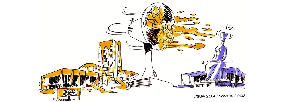 Nova charge do cartunista Carlos Latuff para o 247 mostra que o procurador-geral da República, Rodrigo Janot, colocou toda a capital federal sob suspeita com o anúncio do novo áudio de delatores da JBS; segundo Janot, há ministros do Supremo citados e "fatos gravíssimos" na conversa (Foto: Gisele Federicce) Nova charge do cartunista Carlos Latuff para o 247 mostra que o procurador-geral da República, Rodrigo Janot, colocou toda a capital federal sob suspeita com o anúncio do novo áudio de delatores da JBS; segundo Janot, há ministros do Supremo citados e "fatos gravíssimos" na conversa