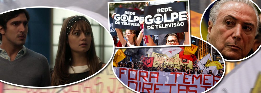 A maior fiadora do golpe parlamentar de 2016, que retirou sem comprovação de crime uma presidente legítima e honesta e pôs em seu lugar um político acusado de chefiar uma quadrilha que assaltou o Estado, a Globo segue tentando se descolar de Michel Temer; no último capítulo da série Os Dias Eram Assim, os protagonistas, Renato Góes e Sophie Charlotte, aparecerão em uma manifestação contra o governo; durante a cena, o casal pedirá eleições gerais imediatas e dirão que os tempos de hoje parecem os de antes (Foto: Charles Nisz) A maior fiadora do golpe parlamentar de 2016, que retirou sem comprovação de crime uma presidente legítima e honesta e pôs em seu lugar um político acusado de chefiar uma quadrilha que assaltou o Estado, a Globo segue tentando se descolar de Michel Temer; no último capítulo da série Os Dias Eram Assim, os protagonistas, Renato Góes e Sophie Charlotte, aparecerão em uma manifestação contra o governo; durante a cena, o casal pedirá eleições gerais imediatas e dirão que os tempos de hoje parecem os de antes