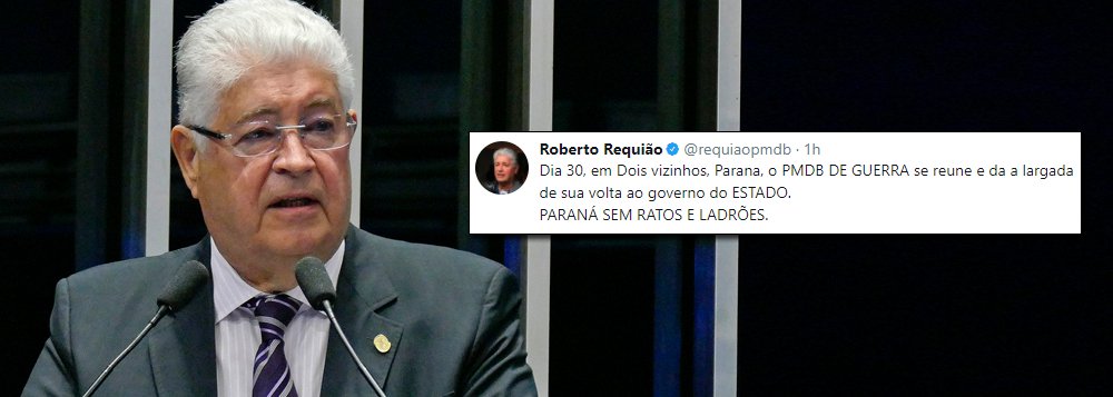 O senador Roberto Requião (PMDB-PR), pelo Twitter, confirmou nesta segunda-feira (25) que disputará no ano que vem o governo do Paraná; "Dia 30, em Dois vizinhos, Paraná, o PMDB de guerra se reúne e da largada de sua volta ao governo do Estado. Paraná sem ratos ladrões", tuitou; peemedebista vinha, até então, despistando sobre o rumo que tomaria em 2018 (Foto: Aquiles Lins) O senador Roberto Requião (PMDB-PR), pelo Twitter, confirmou nesta segunda-feira (25) que disputará no ano que vem o governo do Paraná; "Dia 30, em Dois vizinhos, Paraná, o PMDB de guerra se reúne e da largada de sua volta ao governo do Estado. Paraná sem ratos ladrões", tuitou; peemedebista vinha, até então, despistando sobre o rumo que tomaria em 2018