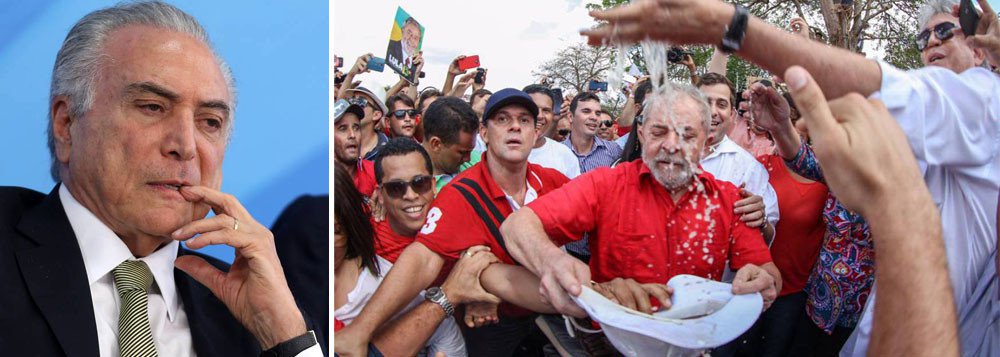 Alçado ao poder por meio de um golpe parlamentar, Michel Temer disse que "não tem nenhum fator negativo" em uma eventual participação do ex-presidente Luiz Inácio Lula da Silva na eleição presidencial de 2018; pesar da afirmação, Temer disse, que existem uma "série de condicionantes" para isso e que o eleitor é quem deve dizer se "aprova" esta participação; "É positivo se o Lula participar, se o João da Silva participar, se o José das Abóboras participar. Quantos queiram participar. Acho que não tem nenhum fator negativo", disse; "O eleitor é que vai dizer se aprova, se não aprova", completou (Foto: Paulo Emílio) Alçado ao poder por meio de um golpe parlamentar, Michel Temer disse que "não tem nenhum fator negativo" em uma eventual participação do ex-presidente Luiz Inácio Lula da Silva na eleição presidencial de 2018; pesar da afirmação, Temer disse, que existem uma "série de condicionantes" para isso e que o eleitor é quem deve dizer se "aprova" esta participação; "É positivo se o Lula participar, se o João da Silva participar, se o José das Abóboras participar. Quantos queiram participar. Acho que não tem nenhum fator negativo", disse; "O eleitor é que vai dizer se aprova, se não aprova", completou