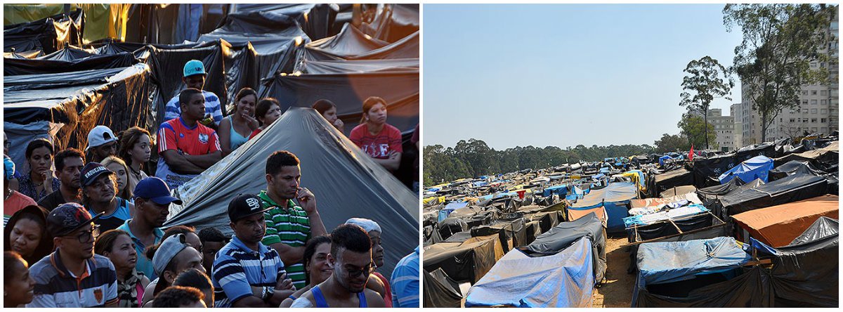 Barracas de lona preta se converteram na casa de pelo menos 7 mil famílias na megaocupação Povo sem Medo, do MTST de São Bernardo do Campo, no ABC Paulista; estão crianças, idosos e trabalhadores, na maioria desempregados, que compartilham banheiros, cozinhas comunitárias, tarefas de trabalho diárias e um sonho: a casa própria; "Não queremos nada de graça nem queremos tomar nada de ninguém. Queremos pagar por isso, mas queremos que seja iniciado um projeto de moradia rápido, porque aqui ninguém tem mais como pagar aluguel", diz a ajudante geral Selma Alves, de 30 anos; reportagem de Sarah Fernandes, da RBA (Foto: Leonardo Lucena) Barracas de lona preta se converteram na casa de pelo menos 7 mil famílias na megaocupação Povo sem Medo, do MTST de São Bernardo do Campo, no ABC Paulista; estão crianças, idosos e trabalhadores, na maioria desempregados, que compartilham banheiros, cozinhas comunitárias, tarefas de trabalho diárias e um sonho: a casa própria; "Não queremos nada de graça nem queremos tomar nada de ninguém. Queremos pagar por isso, mas queremos que seja iniciado um projeto de moradia rápido, porque aqui ninguém tem mais como pagar aluguel", diz a ajudante geral Selma Alves, de 30 anos; reportagem de Sarah Fernandes, da RBA